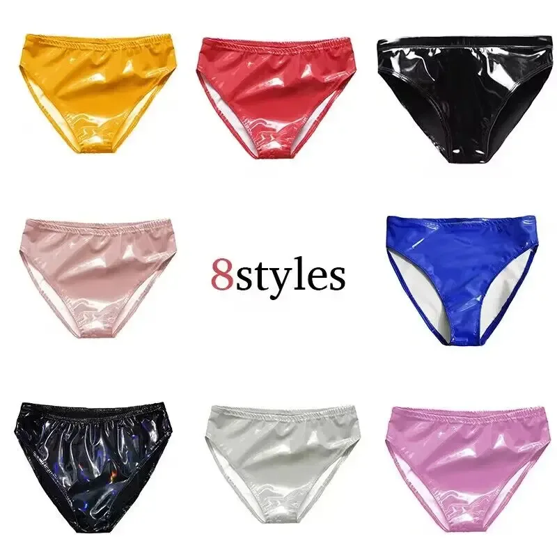 Men Sexy Latex Glossy Briefs Underwear Pvc Leather Underpants Women Patent Leather Erotic Lingerie Thongs Sissy Panties — image 6