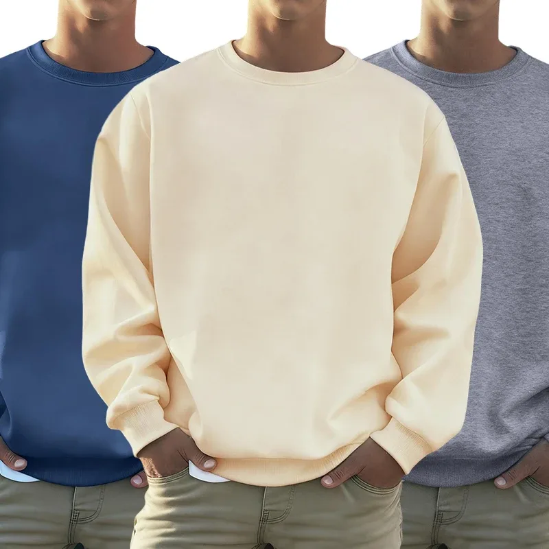 솔리드 소프트 풀오버 스트리트 가을 편안한 양털 후드 사무실 조깅 루즈 한 스웨터 캐주얼 기본 데일리 스트리트웨어 남성용 — image 2