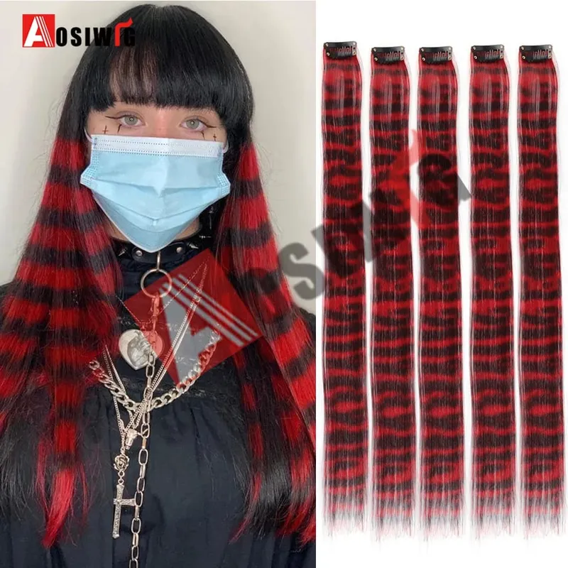 5PC Synthetic Feather Hair Extensions With Clips Heat Resistant Straight Hair Extensions Color Colored Black Hair Clip Womens 8G — image 17