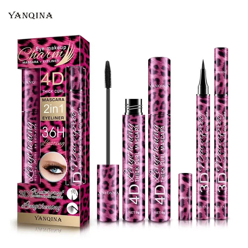 2Pcs 4D Mascara + Liquid Eyeliner Set Waterproof Sweat-Proof Smudge-Proof Lengthening Thickening Curling Long Lasting Eye Make — image 6