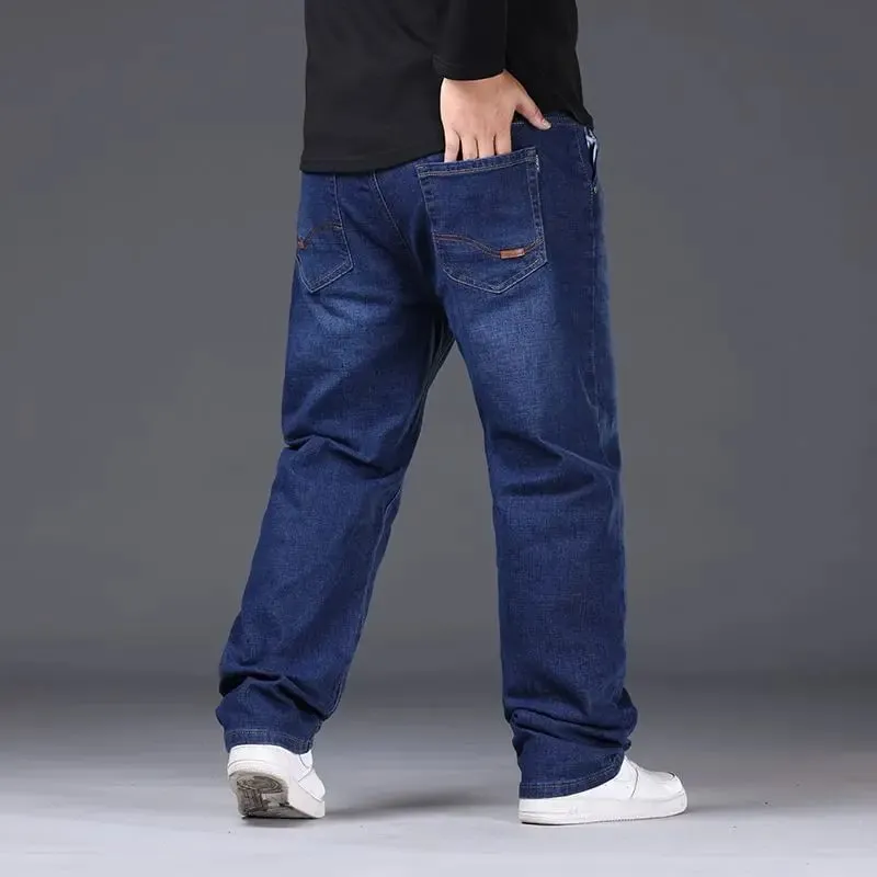 Mens Large Size Black Jeans 10XL Oversize High Waist Loose Trousers Husband Plus Size Loose Denim Trousers Blue Male Denim Pants
