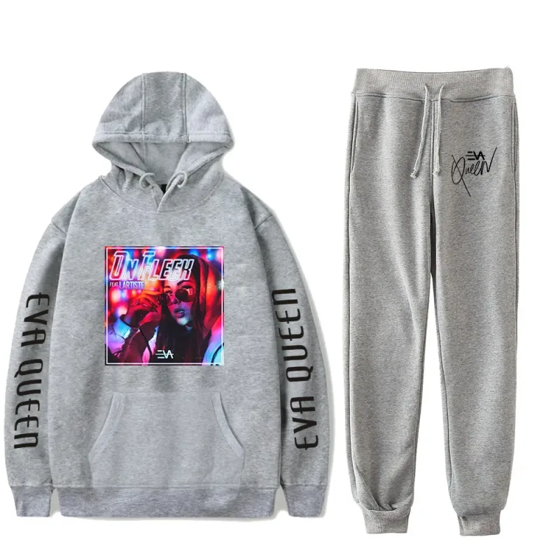 Hip Hop สบาย Eva Queen พิมพ์เสื้อกันหนาว Sweatpants ชุด Hoodies + กางเกงชุดชาย/หญิง 2 ชิ้นชุดเสื้อผ้า — image 11