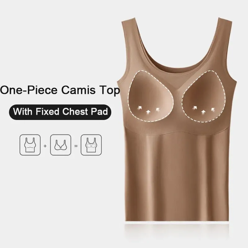 M-2XL Ice Silk Seamless One-piece Bottoming Tank Tops with Chest Pads Women Inner Outerwear Wide Shoulder Sleeveless Tops — image 5