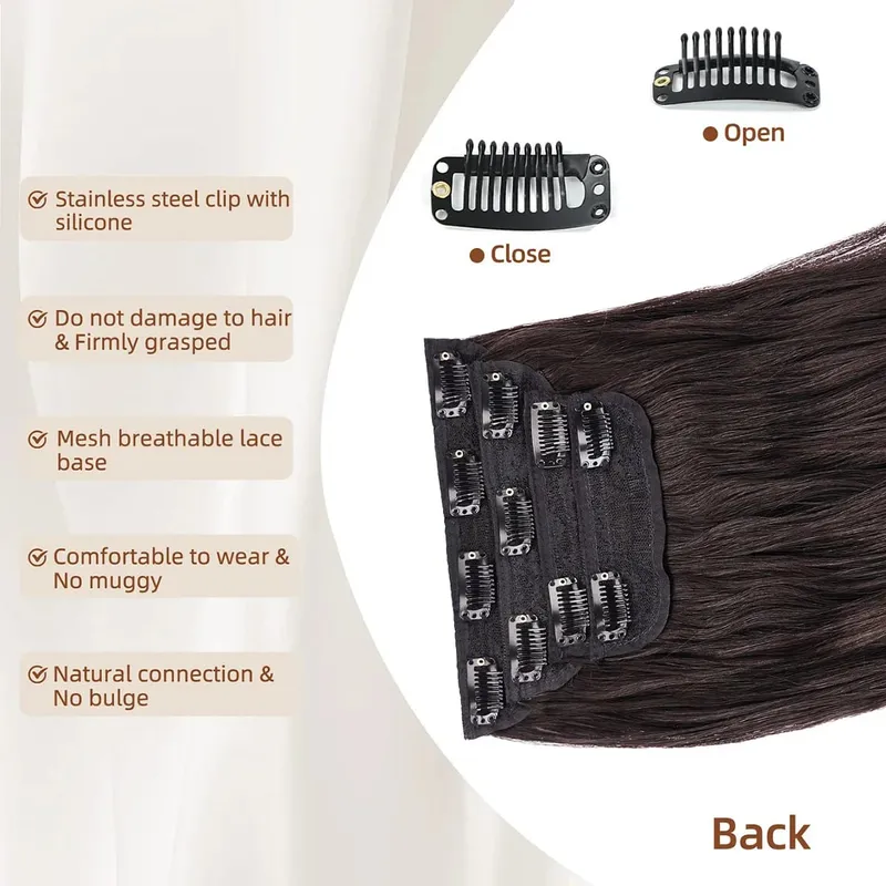 Clip in Synthetic Hair Extensions Long Wavy 4PCS Thick Hairpieces Dark Brown Fiber Double Weft Natural Hair Extensions For Women — image 5