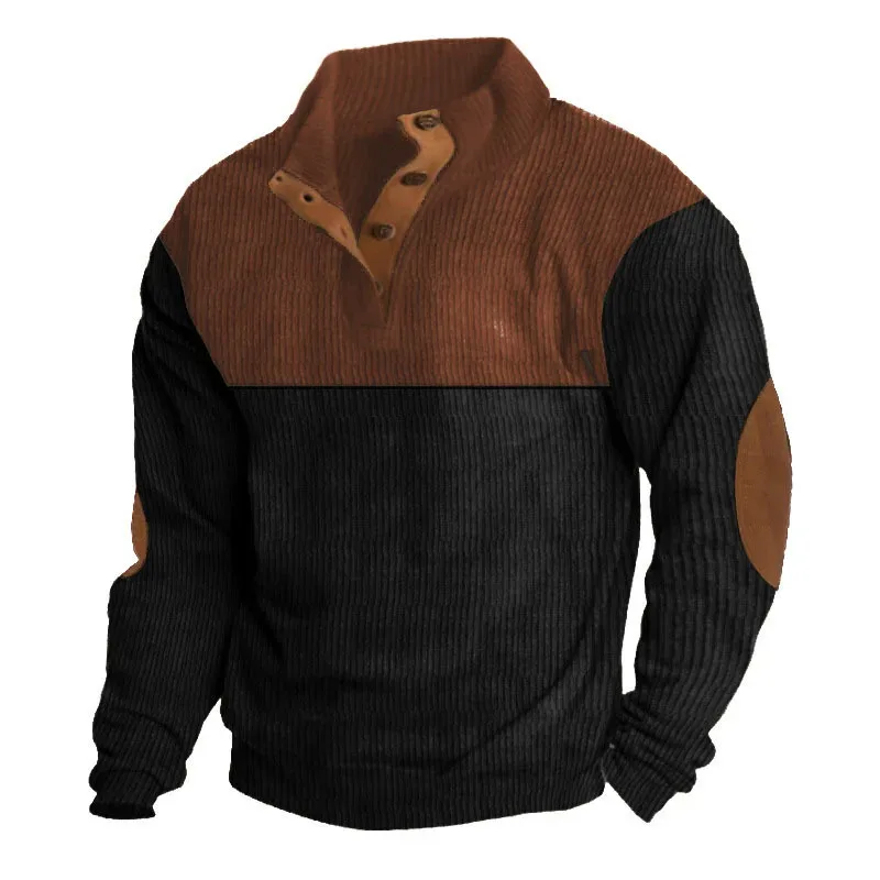 Men's Hoodies Spring And Autumn Corduroy Casual Patchwork Stand Collar Button Sports Hoodie Man Clothing — image 11
