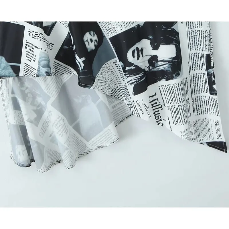 New Women Newspaper Letter Print Irregular Hem Sling Dresses Fashion Backless Thin Straps With Chain Summer Sexy Dress — image 5