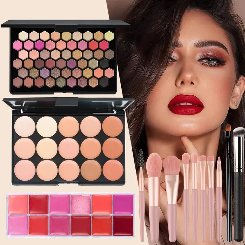 6pcs Makeup Kits 54 Colors Eyeshadow Palette 15 Color Concealer Palette 12‑Color Lip Gloss with 9pcs Brushes Lip Brush Full Set — image 1