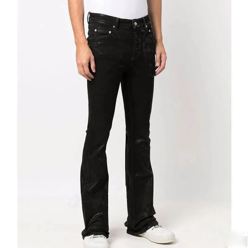 High Street Ro Dark Stylewax Long Pants Men's Pure Handmade Brush Wax Coating Wax Surface Horn High Elasticity Jeans Pant