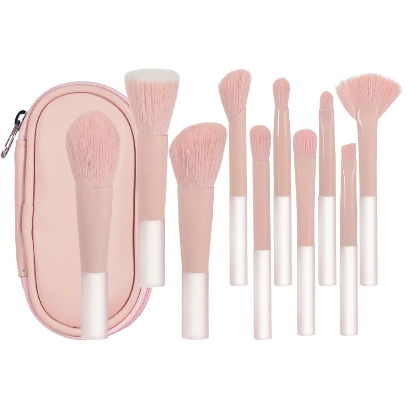10 pink mini makeup brushes with storage bag foundation contouring brush eyeshadow brow brush - Makeup puff portable makeup — image 8