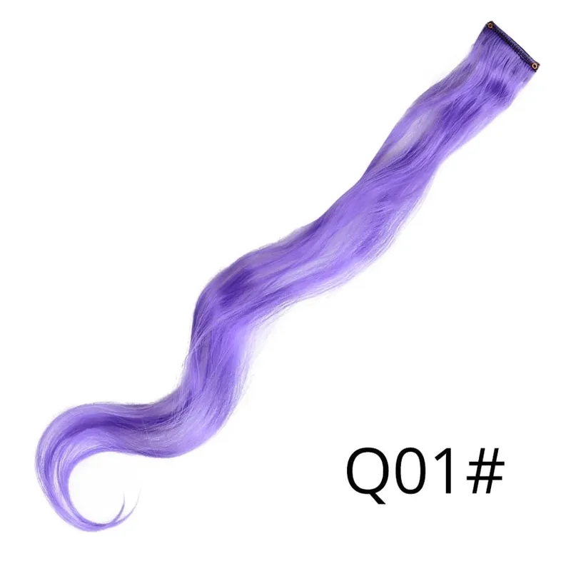 Straight Colored Hair Piece Hair Extensions Clip In Highlight Rainbow Hair Pink Blue Purple Synthetic On Clips For Women Girls — image 64