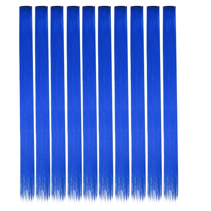 10PCS/Pack Colored Party Highlights Clip in Hair Extensions for Girls 22 Inches Omber colors Straight Hair Synthetic Hairpieces — image 40