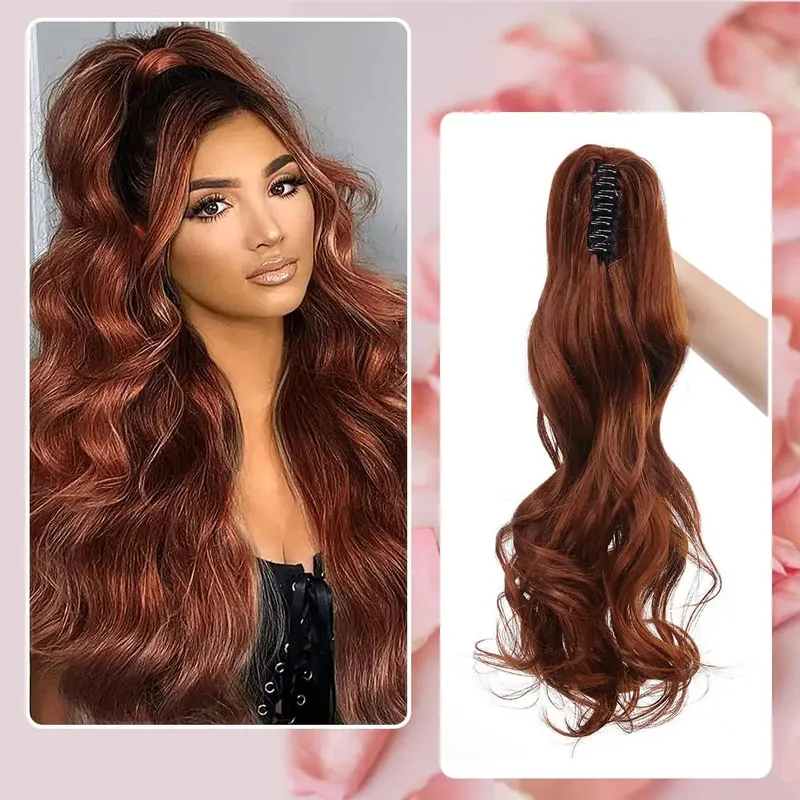 18" Ponytail Extension Synthetic Claw Clip in Hairpiece Curly Wavy Ponytail Hair Extensions Long Pony Tail Hairpiece for Women