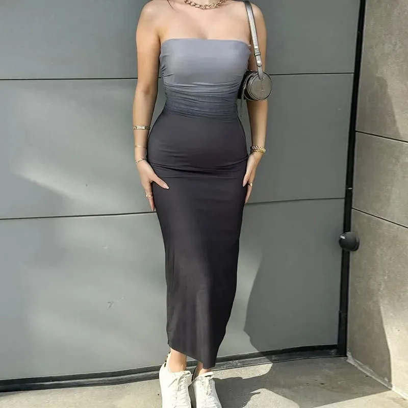 Women Tie Dye Gradient Sleeveless Backless Strapless Dress Summer Sexy Slim Bodycon Dresses Fashion Beach Chest Wrapping Clothes — image 3