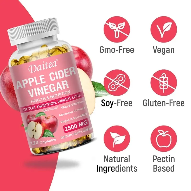 Daitea Organic Apple Cider Vinegar Capsules Healthy Weight Management Digestion Detox & Immune Soothes Gas & Bloating — image 2