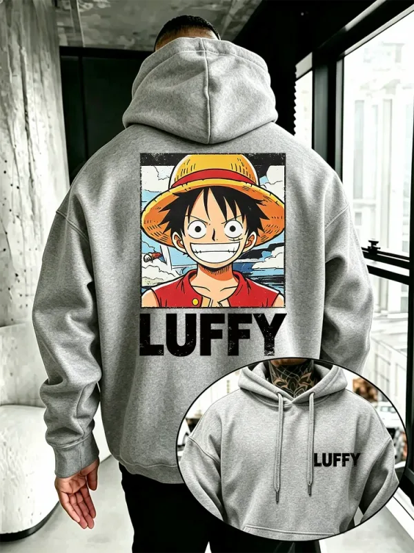 Felpa con cappuccio anime One Piece, felpa pullover ampia con stampa sul davanti e sul retro del personaggio dei cartoni animati di Rufy vintage per gli appassionati di manga
