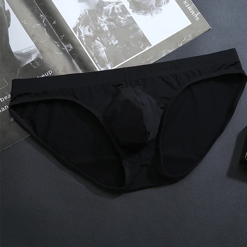 Seamless Ice Silk Briefs Men Big U Pouch Sexy Ice Silk Bikini Underwear Plus Size Low Rise Solid Color Male Panties — image 10