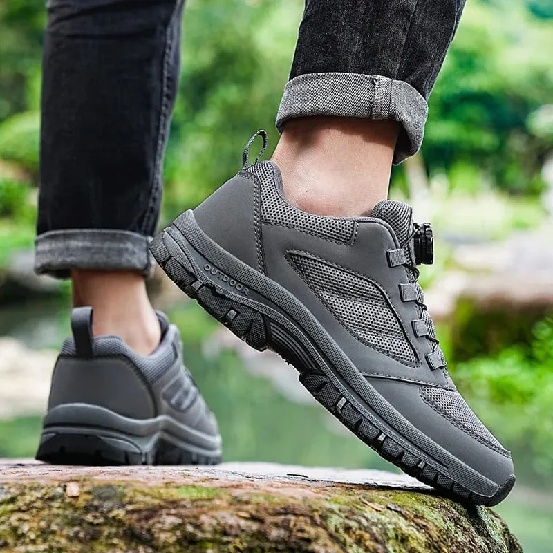 Male Sneakers Stylish Rotating Buckle Hiking Boots Solid Color Comfortable Non-slip Sporty Shoes Plus Size Men Shoes Leather — image 6