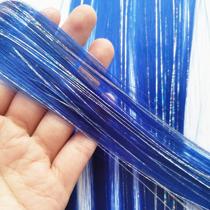 Clip in Colored Hair Extensions Mixed Silver Tinsels Synthetic 2 in 1 Rainbow Hairpiece Holiday Party Highlights for Women Girls — image 6