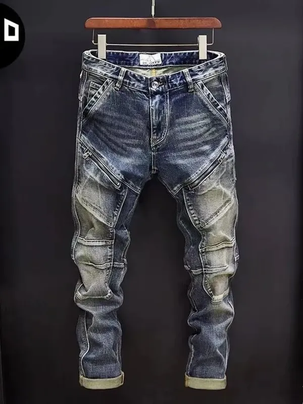 2024 Spring and Autumn New Fashion Trend Retro Solid Color Elastic Small Legs Men's Casual Relaxed Comfortable Breathable Jeans