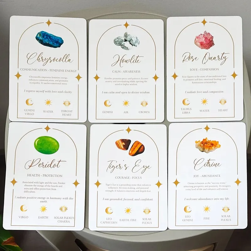 Soul Stones Crystal Oracle Deck、51 Healing Affirmation Cards in Tin Box with Guidebook 11.5*8cm Chakra Zodiac Element Cards — image 3