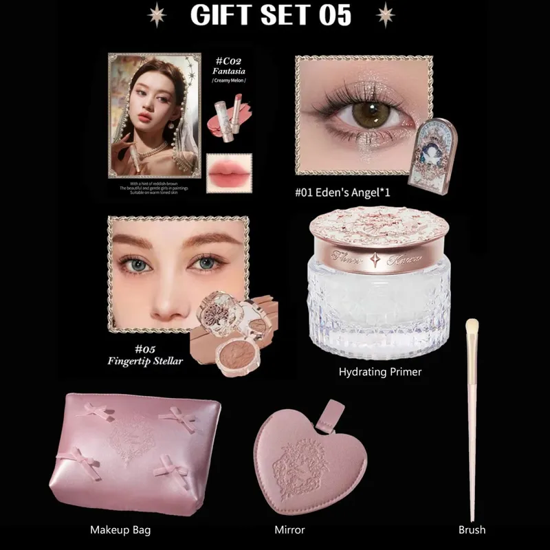 Flower Know Makeup Set Little Angel Collection Make Up Gift Box Eye Shadow Blush Matte Lipstick Highlighter Full Kit All In One
