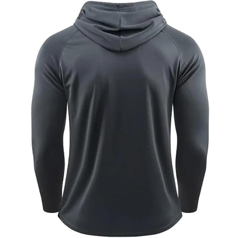 Sweats à capuche à manches longues pour hommes Chemises de protection solaire T-shirt solide à séchage rapide pour hommes Bodybuilding Fitness Muscle Sportwear Vêtements de sport