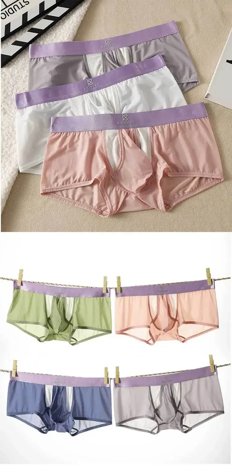 Ropa interior de seda de hielo de verano para hombre, Bóxer de secado rápido, pantalones cortos ligeros, transpirables, abertura lateral Separable, bragas no desmontables — image 15