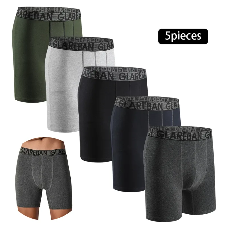 5pcs Set Mid-Long Cotton Brand Boxer Shorts for Men Underwear Breathable Male Underpants Briefs Boxershorts Slips Soft Panties