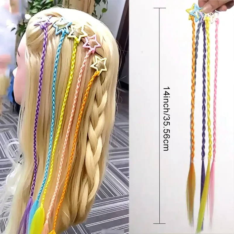 5Pcs Star Hair Clip Braids Extensions Colorful Synthetic Braid Hair Accessories for Girls Kids 35cm/14inch Y2K Party Cosplay — image 3