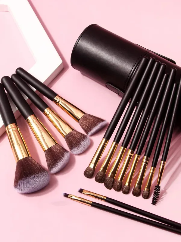 15 PCS Professional Makeup Brush Set With Makeup Brush Holder Wooden Handle Cosmetic Brushes — image 5