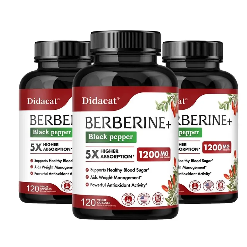 Cápsulas de suplemento de berberina premium de 1200 mg que respaldan el sistema inmunológico, el bienestar cardiovascular y gastrointestinal