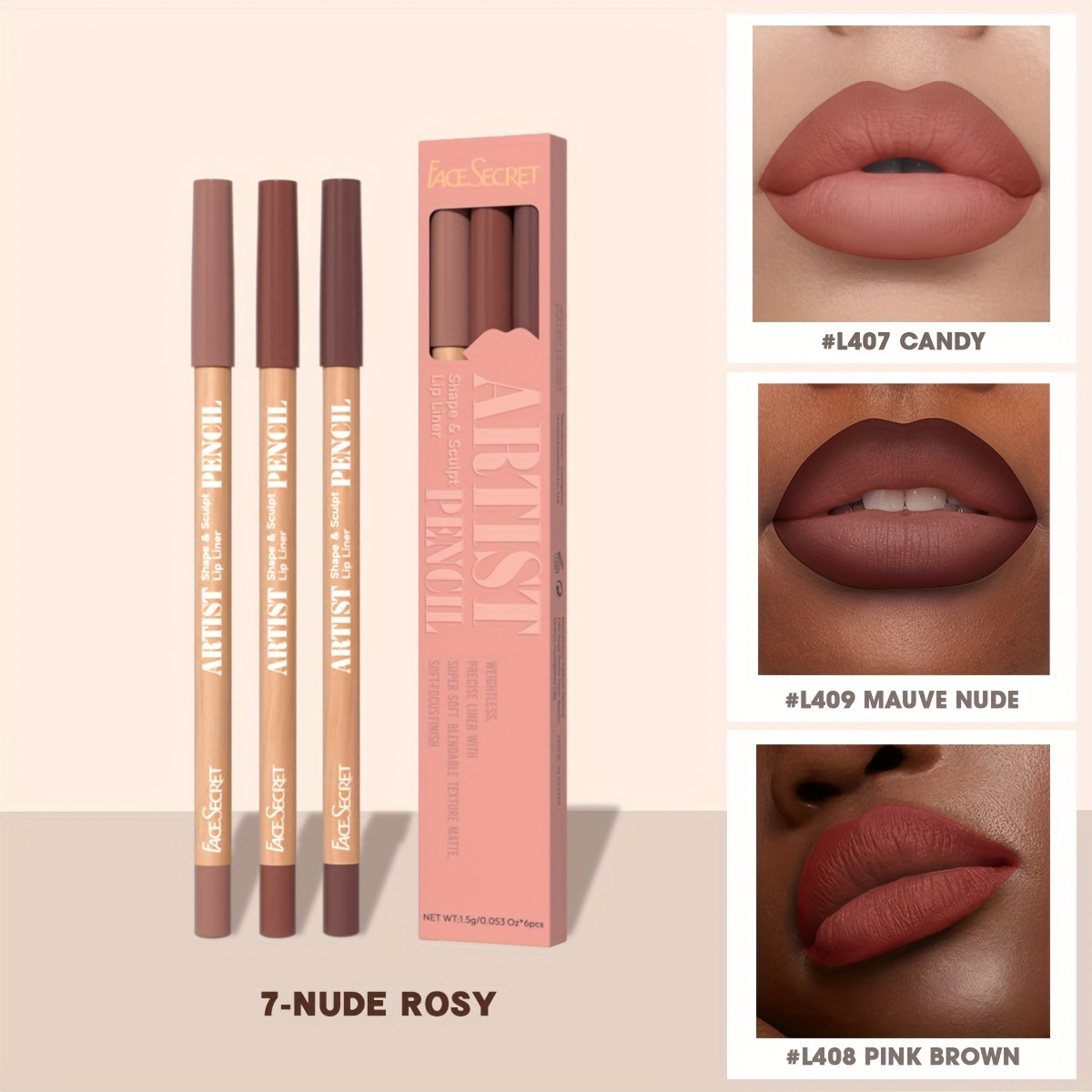 Face Secret 3pcs Set Nude Lip Liner Natural Matte Long-Lasting Waterproof High Pigmented Hook Line Lip Pencil Makeup — image 13