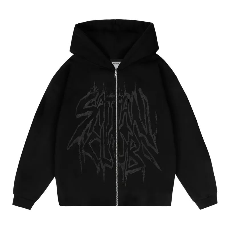 Y2K Retro Hoodie Men's Satan Club Print STNCLB Zip Pullover Sweatshirts High Street Hip Hop Streetwear Oversized Clothing Jacket