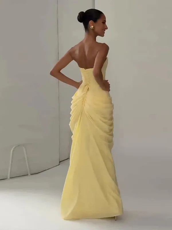 Sexy sólido plissado vestido sem alças senhora chique fora do ombro sem costas cintura alta vestidos divididos feminino 2026 novo vestido de festa à noite — image 4