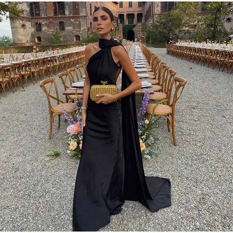 Elegant Ribbon Halter Dress Women Solid Off Shoulder Sleeveless Backless Slim Maxi Dresses 2025 Summer Autumn Party Robes Lady — image 12