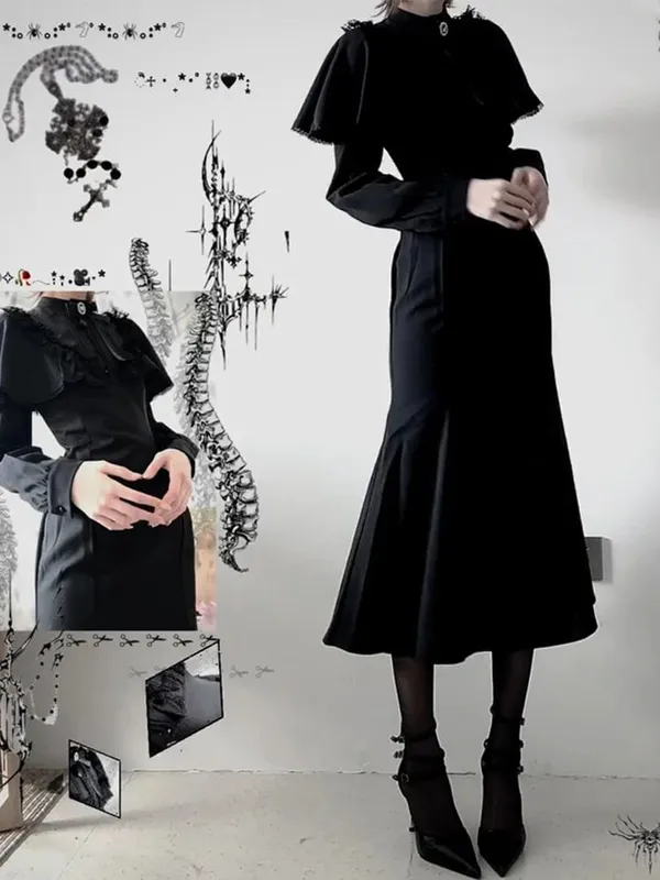 Streetwear Black Vintage Lace Patchwork Dresses Grunge Y2k Aesthetic Pleated Vestidos Gothic Harajuku Woman Bodycon Bow Dress — image 5