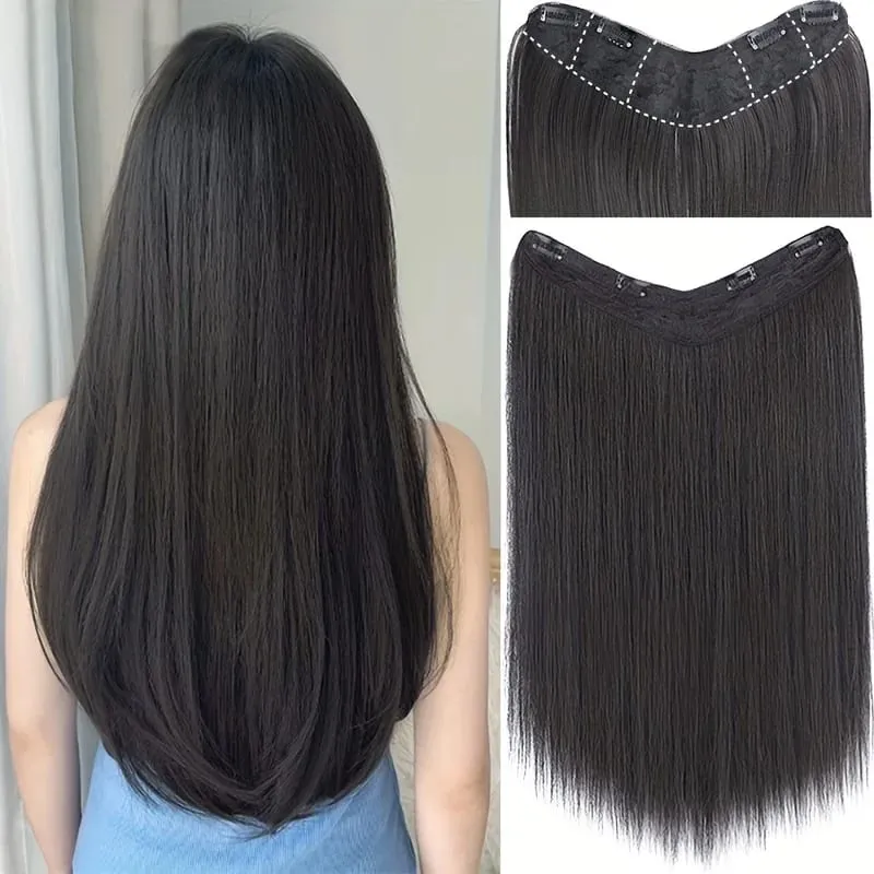 Synthetic Long Straight Hair Extensions with Clip In One Piece Perfect for Women's Hair Accessories Hair Clips Hair Accessories — image 2
