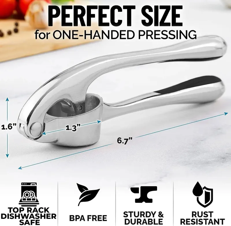 Kitchen Premium Garlic Press Rocker Crusher Dishwasher Safe Professional Garlic Mincer Grinder Tool - Easy-Squeeze Easy-Clean