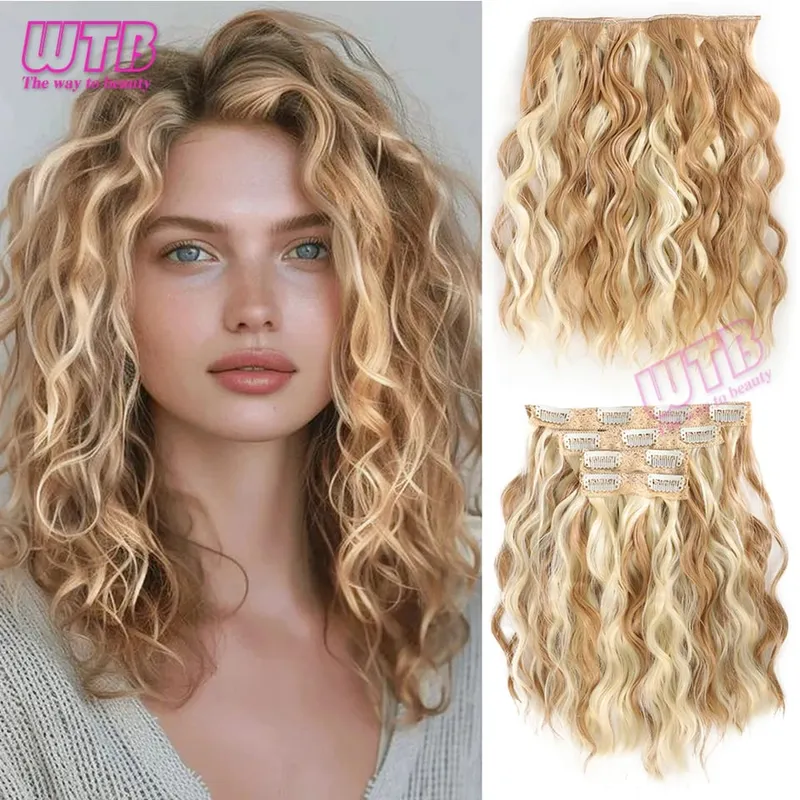 Synthetic Heat Resistant Hair Extensions Multi Color Clip-in Body Wave 12inch 4 PCS Double Weft for Women Girl Daily Party Use — image 19