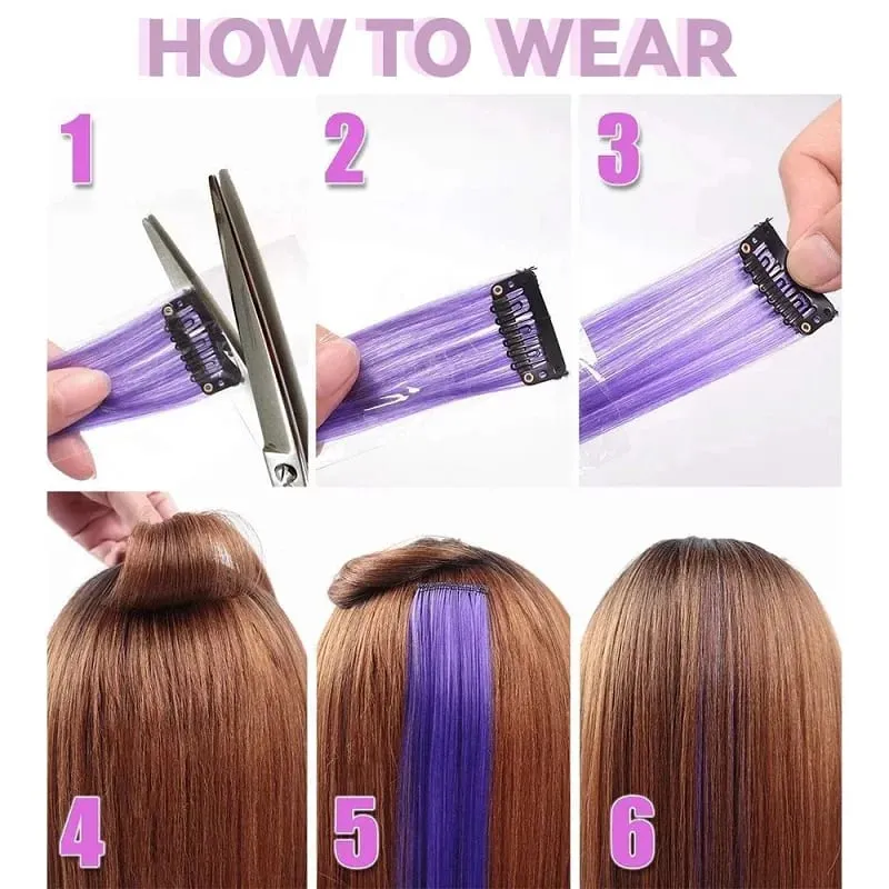 10PCS/Pack Synthetic Colored Party Highlights Clip in Hair Extensions for Girls Omber Colors Long Straight Hairpieces — image 6