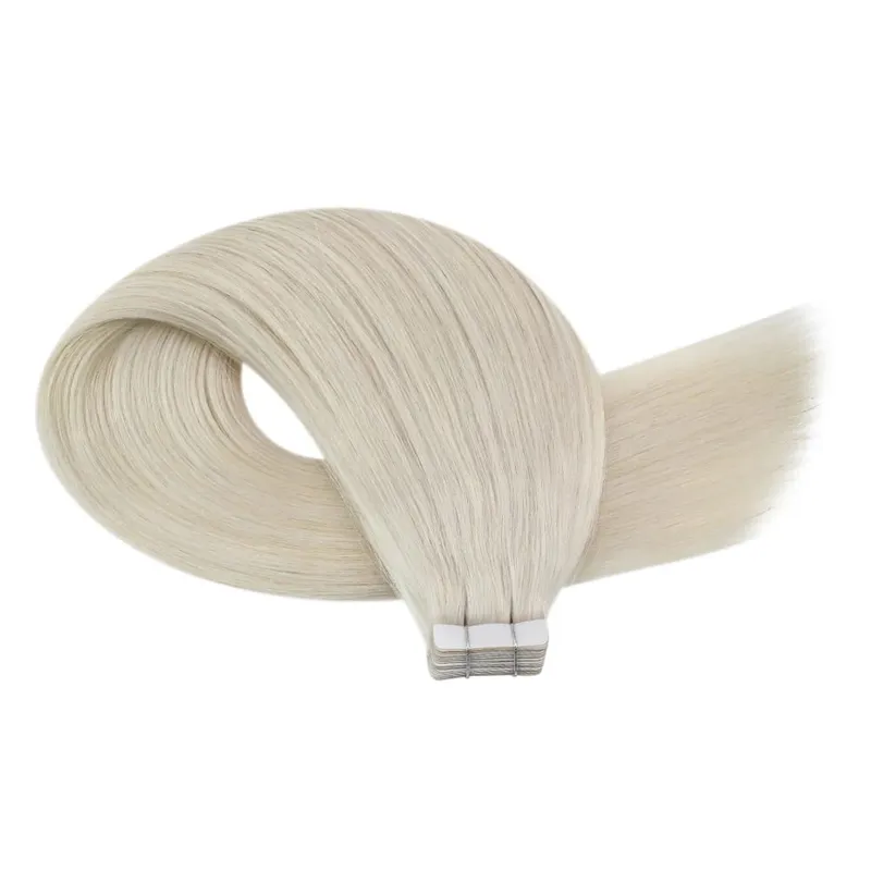 Moresoo Blonde Tape in Hair Extensions Bleach Blonde 100% Real Human Hair Extensions Natural Straight Brazilian Hair Tape Ins