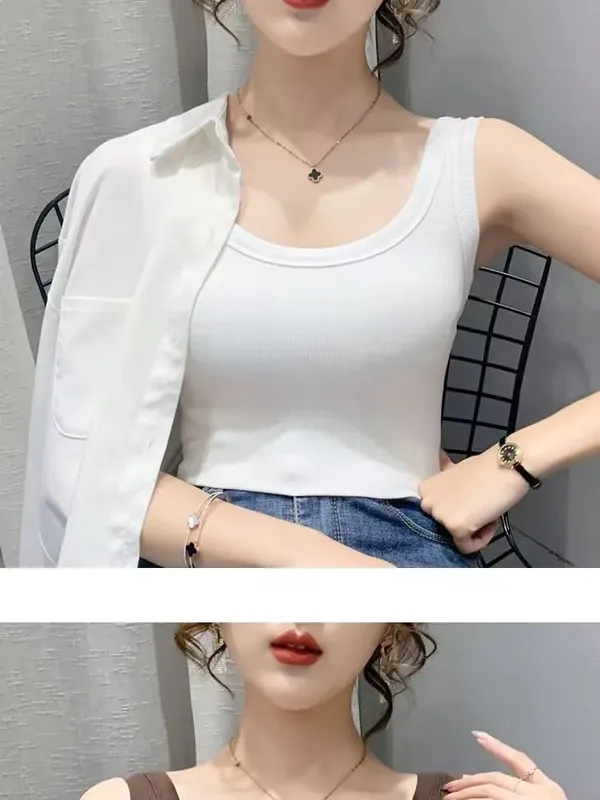 2023 Summer Women Basic Ribbed Knitted Tank Top Solid Color Sleeveless T-shirts Casual Camis Green Blue Elastic Female Tops — image 8