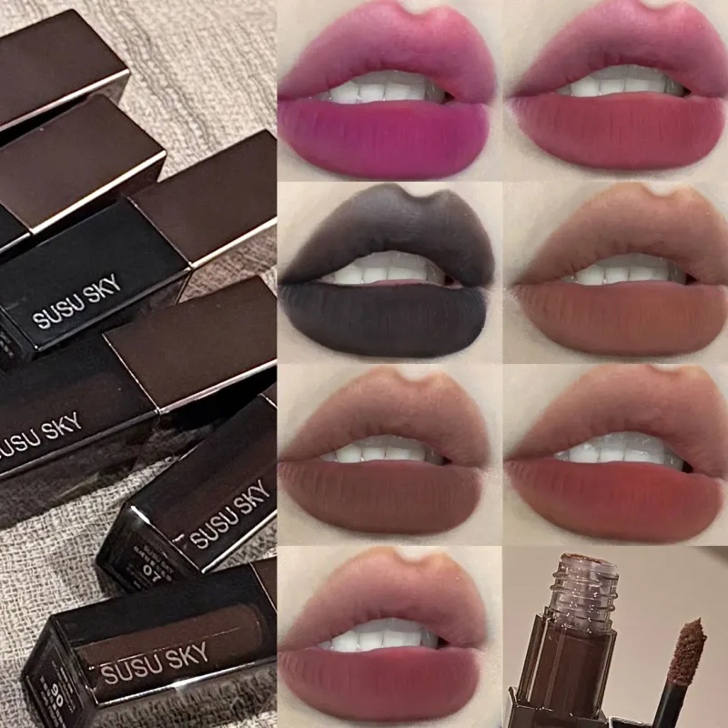 Waterproof Punk Gothic Matte Black Lipstick Purple Lipgloss Makeup Mousse Lip Mud Dark Red Brown Lipstick Non-stick Cup Lip Tint — image 3