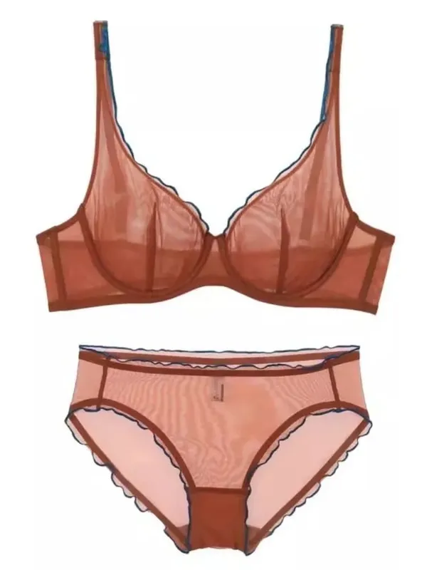 Sexy French Mesh Bra Panty Set Ultra Thin Underwire Push Up Minimizer Lingerie Support Triangle Cup for Large Chest Small Look — image 6