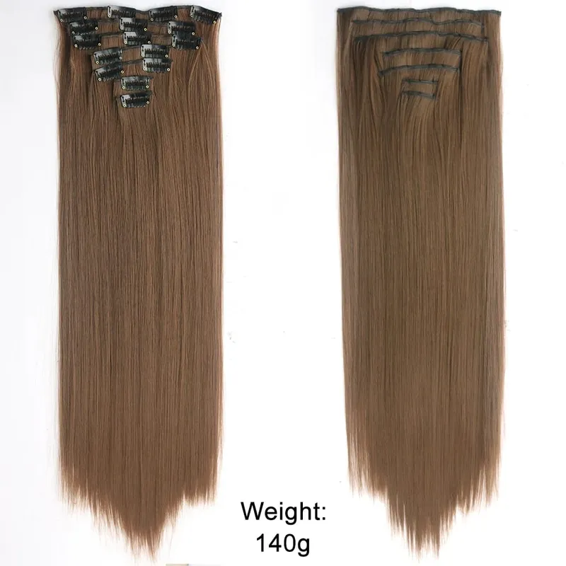 Long Straight Clip In Hairpiece Hair Extensions 4Pcs/Set Synthetic 22'' Black Dark Brown MixedColor Heat Resistant Fiber — image 13