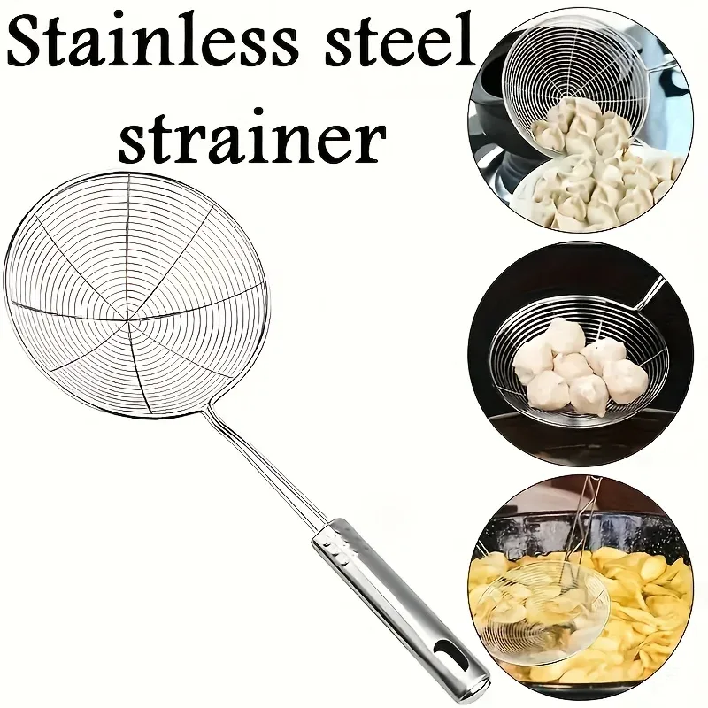 1pc Hot Selling Stainless Steel Strainer Ladle with Handle - Durable Wire Skimmer Spoon for Cooking Frying & Kitchen Use — image 5
