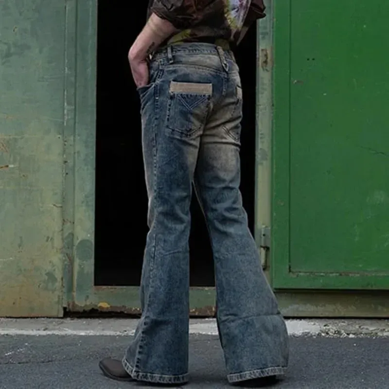 Vintage Men's Big Flared Jeans Male Youth Four Seasons Casual Deep Blue Denim Pants 2023 Fashion High Waist Trousers Streetwear — image 3