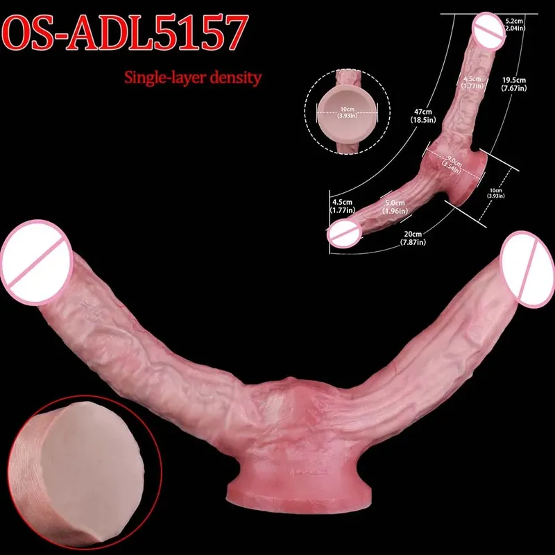 Mainan Seks Stimulator Vagina Anal Kepala Ganda Dildo Panjang Realistis 47Cm dengan Pengisap untuk Pasangan Lesbian Alat Dewasa Pria Gay