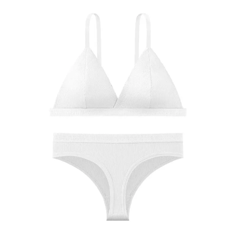 Seamless Bra and Panties Set Solid Color Bralette Thin Wireless Bras Low Waist Thong Sexy Lingerie Set Women's Underwear
