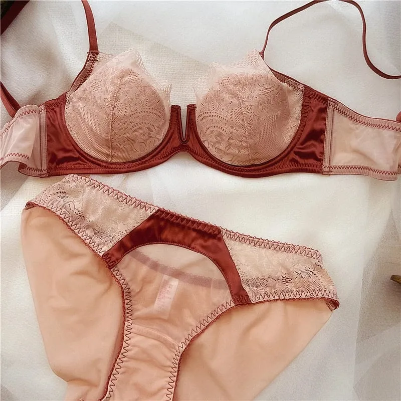 Summer Women Underwear Sexy Lace Deep V Push Up Bra Set Comfortable Underwie Bralette Female Plus Size Thin C D E Cup Lingerie — image 8